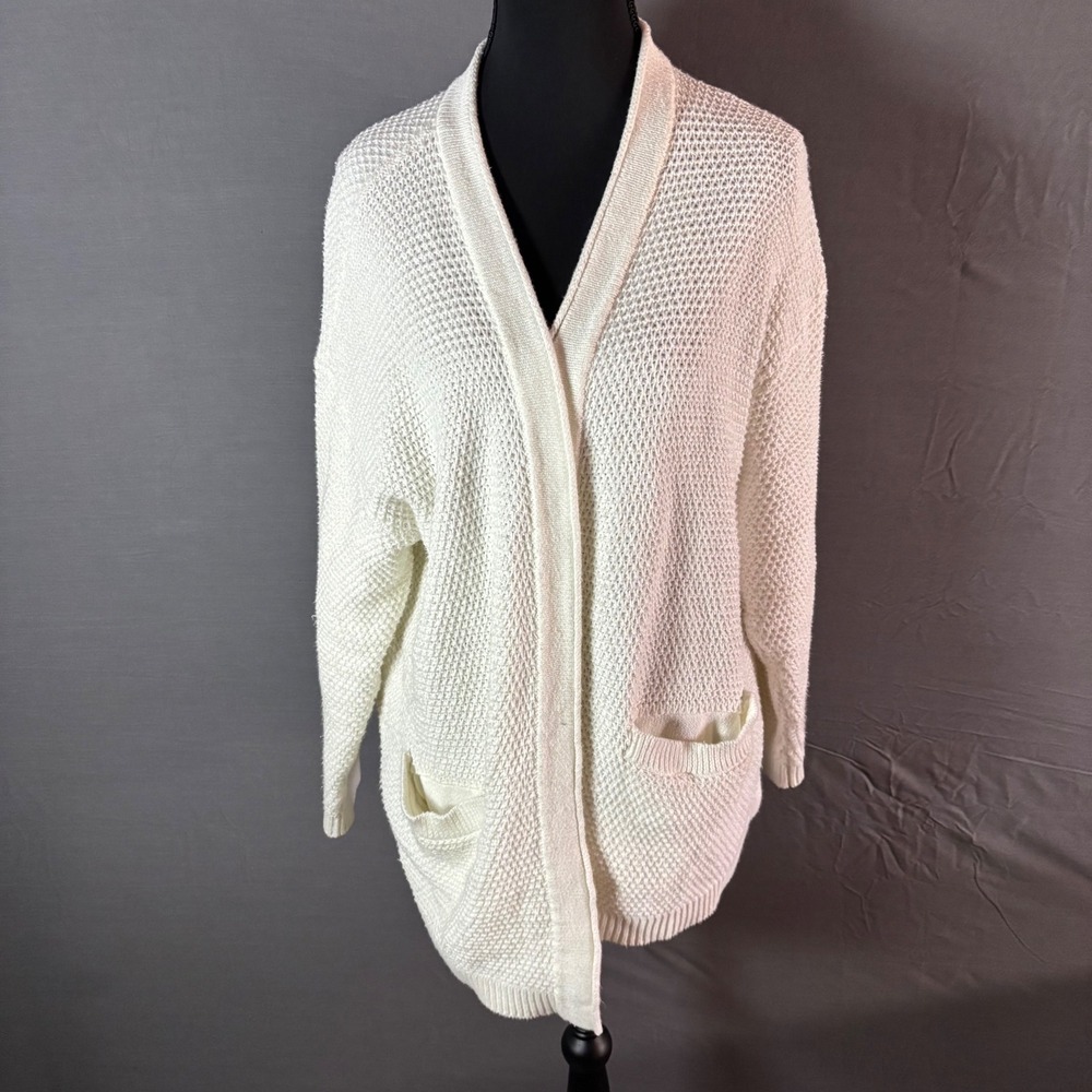 Marine Layer Women Cream Textured Knit Open Front Long Sleeve Cardigan Sweater S